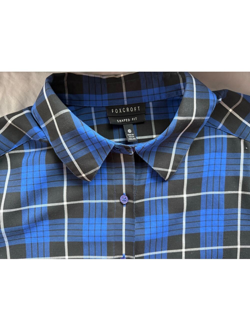 Foxcroft Shaped Fit 22W Women's button up blouse long sleeve Blue Plaid